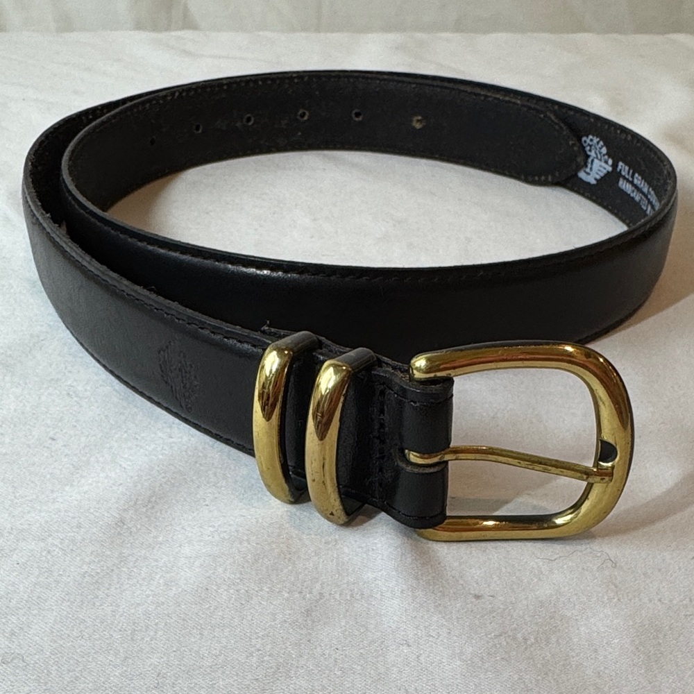 Dockers Black Leather Dress Belt with Gold Buckle. 34.